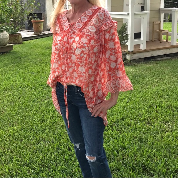🆕 Last 1🌸Orange Boho Print Free Flowing Tunic - Picture 8 of 9